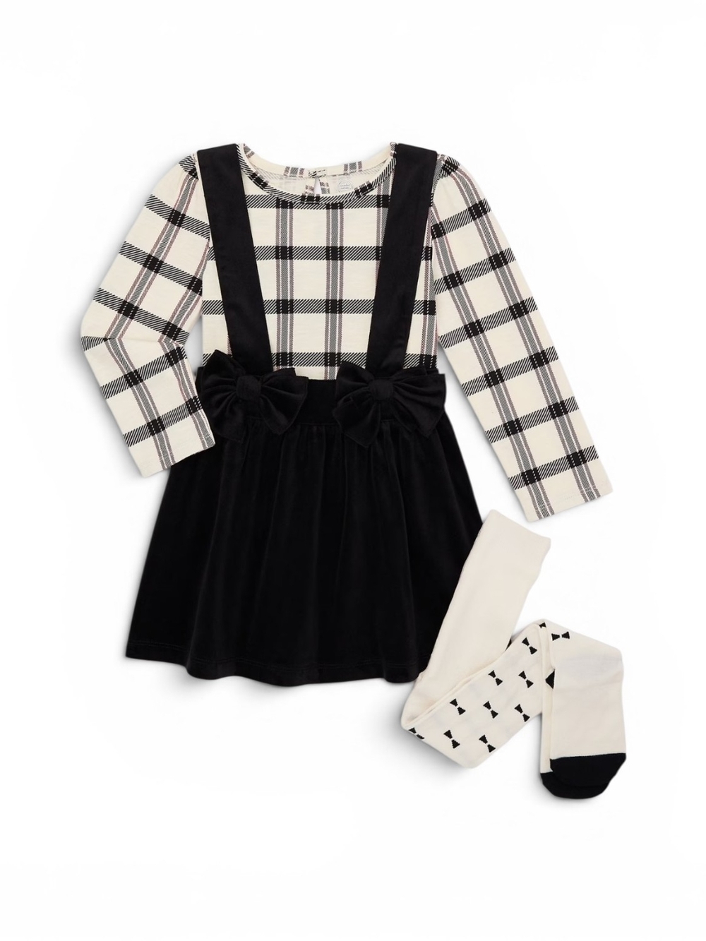 #Z wonder nation Black & White Plaid Suspender Dress with Tights